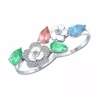 Серебряное кольцо Diamant online с ситаллом цвета Кварц, Топаз, фианитом и миксом камней 101381, Серебро 925°, 18