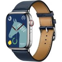 Часы Apple Watch Hermès Series 8 GPS + Cellular 45mm Silver Stainless Steel Case with Navy Swift Leather Single Tour (Арт. MKG73)