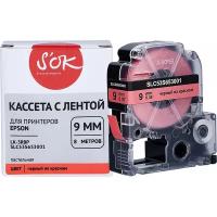 Кассета с лентой Sakura C53S653001 (LK-3RBP) для Epson, черный на красном, 9мм/8м