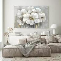 Картина " белые цветы ", картины для интерьера, на стену, на холсте, размер 60 на 40 / 40х60 см
