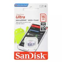 Карта памяти MicroSDHC 16GB Class 10 SanDisk Ultra 80MB/s без адаптера