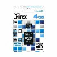 Карта памяти Mirex MicroSDHC 4GB Class 4 + SD адаптер