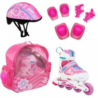Набор роликов FLORET коньки, защита, шлем white-pink-blue