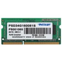 Оперативная память SO-DIMM DDR3 4Gb PC-12800 1600Mhz CL11 Patriot PSD34G160081S