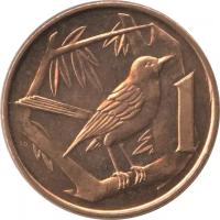 Монета номиналом 1 цент, Каймановы Острова, 1999, "Птица (дрозд) на ветке"