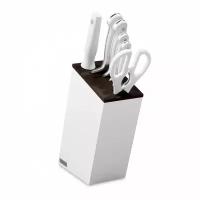 Набор кухонных ножей 4 шт. + кухонные ножницы + мусат в подставке, серия White Classic
