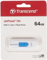 Флешка 64 Гб Transcend JetFlash 790 (TS64GJF790W) USB 3.0 Type A, бело-синяя