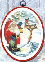 Санта и снегири #12-5508 Permin Набор для вышивания 20 x 26 см Счетный крест