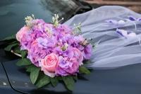 Украшение на свадебную машину «Поцелуй бабочки", розы+гортензия