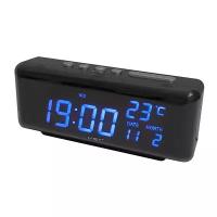 Часы говорящие настольные с будильником, календарем и термометром (VST-762W) синяя подсветка