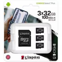 Kingston Карта памяти Kingston Canvas Select Plus microSDHC, 3 шт, SDCS2/32GB-3P1A