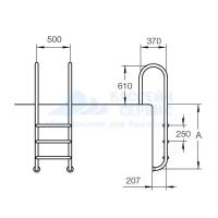 Лестница Flexinox Wall (Muro) для узкого борта, 4 ступени, AISI-304 (с закладными), цена - за 1 шт