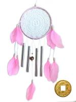 Ловушка для снов с музыкой ветра, розовый цвет, d-16 см + монета "Денежный талисман"