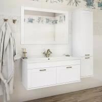 Мебель для ванной Sanflor Ванесса 105 подвесная, белая (Тумба с раковиной + зеркало)