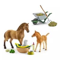 Детеныши Schleich животных в конюшне + набор для чистки (sch42290)