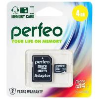 Карта памяти PERFEO microSD 4GB High-Capacity (Class 10) с адаптером BL1