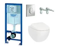 Am.Pm Инсталляция Grohe 38721001, с безободковым унитазом Sensation FlashClean C301700WH, сиденье микролифт, комплект