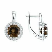 Серебряные серьги DIAMANT-ONLINE 299546 с фианитом и раухтопазом, Серебро 925°