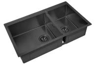Мойка кухонная Zorg Inox PVD 78-2-51 L grafit, графит черная, две чаши, основная слева, толщина 1,5 мм, премиум