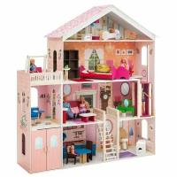 Деревянный кукольный домик "Мечта", с мебелью 31 предмет в наборе, с гаражом и с качелями, для кукол 30 см