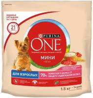 PURINA ONE мини взрослая для взрослых собак маленьких пород с говядиной и рисом (0,6 + 0,6 кг)