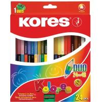 Карандаши цветные Kores Duo 48 цветов трехгранные с точилкой