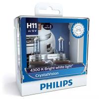 PHILIPS 12362CVSM лампа H11 12V-55W (PGJ19-2) (белый яркий свет) CRYSTAL VISION -W5W 12V-5W (W2,1X9,5D) CRYSTAL VISION