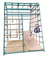 Детский спортивный комплекс Вертикаль "Весёлый Малыш NEXT" (деревянные перекладины), горка с мягкими бортиками, изумрудный