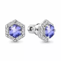 Серебряные серьги Aquamarine А47753603А с фианитом и танзанитом, Серебро 925°