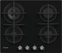 Газовая на стекле 60 см. Цвет: черный Цвет ручек: серебро. Газ-контроль. Автоматический электроподжиг. 4 конфорки