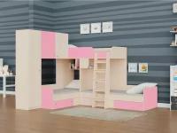 Трехместная кровать РВ Мебель трио 1 (Дуб молочный/розовый)