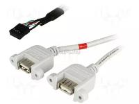 Адаптер, USB 2.0, гнездо USB A x2,2 штыревых разъема 5pin BQ CABLE USBAJ-2