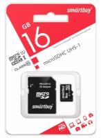Карта памяти microSD Smartbuy 16GB Class10 UHS-I (U1) 10 МБ/сек с адаптером