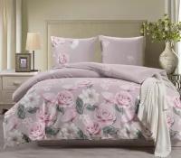 Семейное постельное белье сатин двустороннее розовое с розами