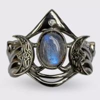Серебряное кольцо с синим камнем бриллиантом "Тиара" с луной месяц 8jewel