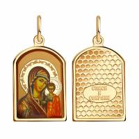 Золотая подвеска-иконка Божией Матери Казанская магнат с эмалью М5053, Золото 585°