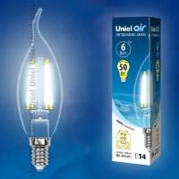 Светодиодная лампа Uniel LED-CW35-6W/NW/E14/CL GLA01TR Форма "свеча на ветру", прозрачная. Серия Air. Белый свет (4000K). Картон. ТМ