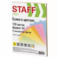 Бумага цветная staff profit, а4, 80 г/м2, 100 л. (5 цв. х 20 л.), пастель, для офиса и дома, 110889, 5 шт