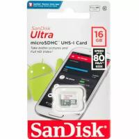 Карта памяти MicroSDHC Sandisk Ultra 16GB Class 10 UHS-I (80/10 MB/s)