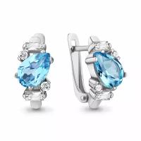 Серебряные серьги Aquamarine А4762405А с топазом и фианитом, Серебро 925°