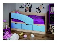 Детская кровать Бемби-8 МДФ, 80х160 (Голубой металлик, Ясень шимо светлый)