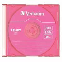 Диск CD-RW VERBATIM, 700 Mb, 8х-12х, Colour Slim Case, 43167