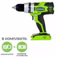 Шуруповёрт Шуруповёрт аккумуляторный Greenworks 24V GD24DD, бесщёточный, с АКБ на 2 А*ч и ЗУ