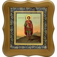 Димитрий Солунский Святой великомученик. Икона на холсте. (10 х 12 см / В фигурном киоте под стеклом)