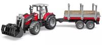 Трактор Bruder Massey Ferguson, c манипулятором и прицепом