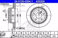 Диск тормозной задн, BMW: 1 123 d/130 i 04-12, 1 123 d/130 i 03-12, 3 320 d xDrive/320 si/320 xd/325 i xDrive/325 xi 05-11, 3 Touring 316 i/318 d/318 i/320 d/320 d ATE 24.0120-0204.1 | цена за 1 шт