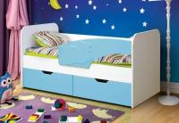 Детская кровать Винни-Пух 170 правая белый/голубой металлик глянец