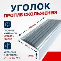 Противоскользящий алюминиевый угол-порог на ступени Стандарт 38мм, 2м, серый