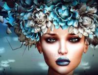 Портрет девушки с синими губами и цветами на голове