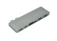 Адаптер сдвоенный Type-C на USB-3.0*2 + Type-C* 2 + SD/TF для MacBook серый